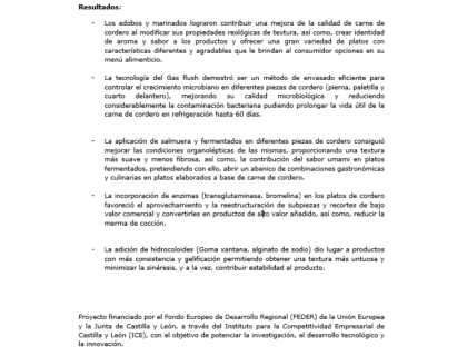 Investigación y desarrollo sobre nuevos productos diferenciales y de alto valor añadido a partir de cordero.