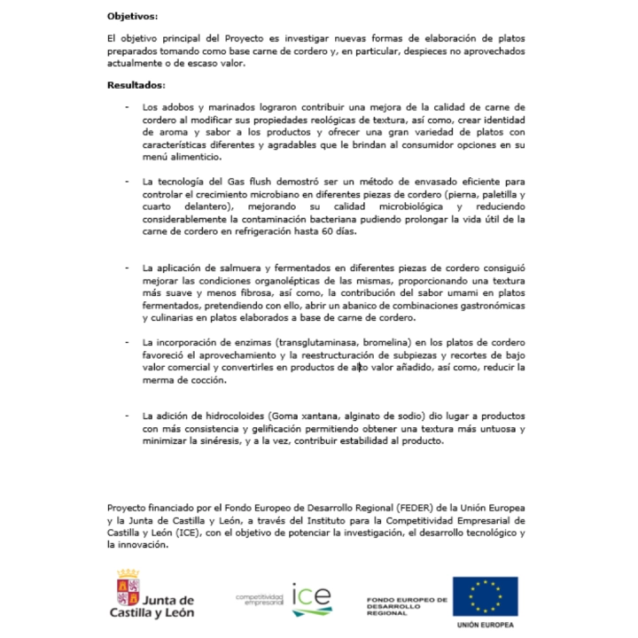 Investigación y desarrollo sobre nuevos productos diferenciales y de alto valor añadido a partir de cordero.